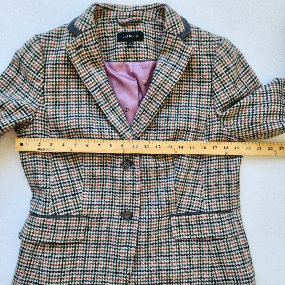 Talbots Houndstooth Check Wool Blazer Owl Print Fall Winter Office Classic 12 - Picture 10 of 11